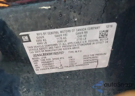 2017 Chevrolet Equinox Ls из США, поврежденный, VIN 2GNALBEK8H1555707